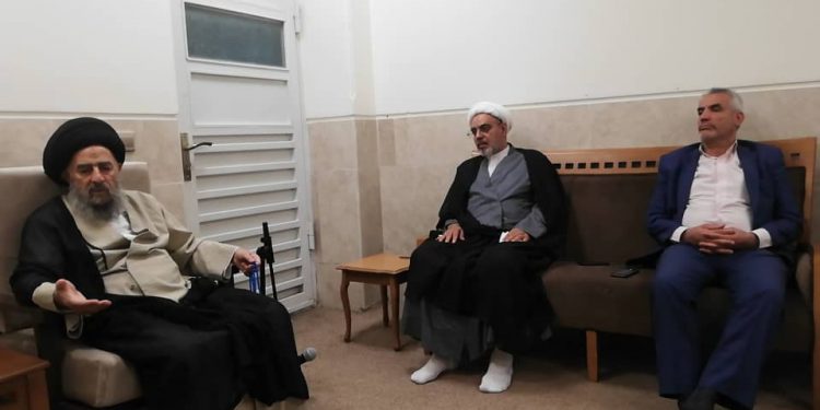 دیدار حضرت آیت الله العظمی سید محمد تقی مدرسی با آقای دکتر جواد فاهم نجم العبودی ، از رهبران جنبش الدعوه الاسلامیه عراق شاخه شهید عزالدین سلیم (ابویاسین)